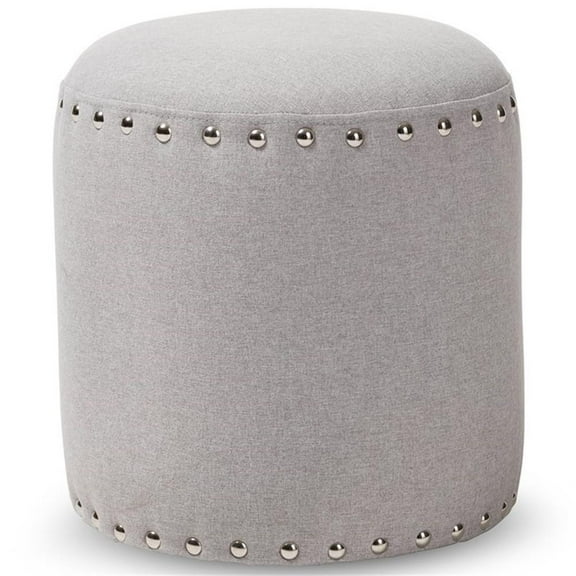 Bowery Hill Modern 14" Round Pouf in Light Gray