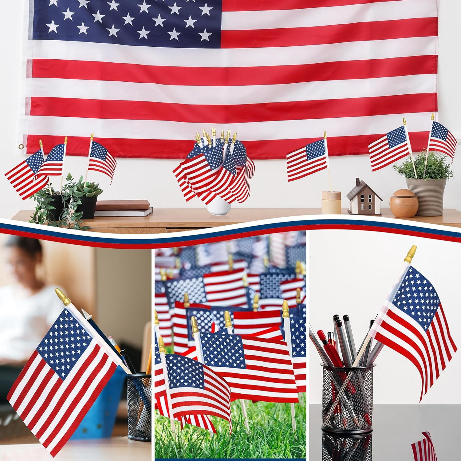 100 Pcs Small American Flag on Sticks, Hand Held 4th of July Decorations Outdoor, Waterproof Fourth of July Mini Patriotic Flags for Patriotic Accessories Veterans Day Decorations Party Supplies