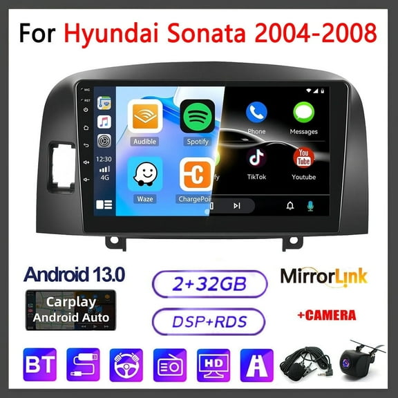 Guwzn Car Stereo Radio for Hyundai Sonata 2004-2008 9" Touchscreen 2 32G Vehicle GPS Navigation Wireless CarPlay Android Auto