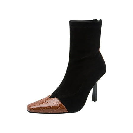 

asdoklhq Boots Under $15 Women s Shoes Solid Color Snake Pattern Comfortable Zipper High Heel Fine Heels Boots