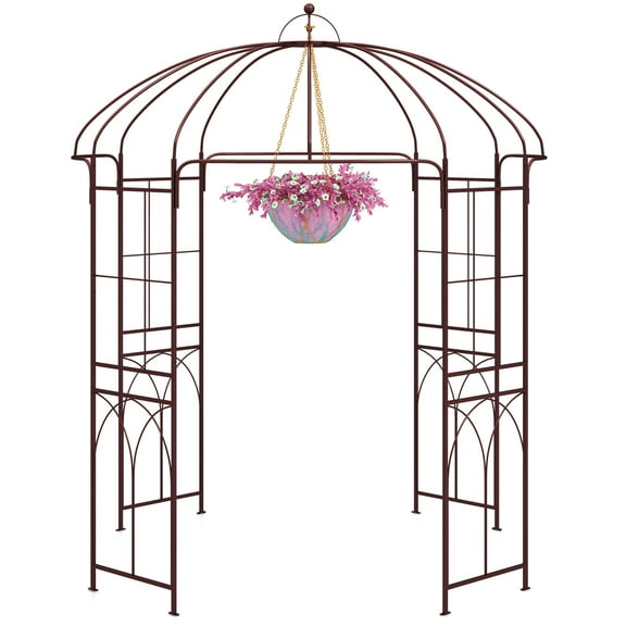 Topbuy 7’ x 8.4’ Birdcage Shape Garden Arbor Heavy Duty Metal Garden Gazebo Pergola w/ Trellis Plant Stand Rack for for Climbing Plants
