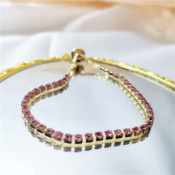 HOOUN Women Coloured Tennis Bracelet Crystal Zircon Jewelry Adjustable Bracelets Gifts-Pink
