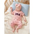 thumbnail image 5 of BemeyourBBs Newborn Baby Girl 4th of July Outfit Baby Girls Fourth of July Outfit Patriot Independent Day Clothes Summer Ribbed Romper USA Letter Embroidery Flag Print Short Sleeve Bodysuit Jumpsuit, 5 of 9
