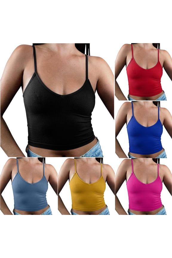 Spaghetti Strap Camisole Top for Women Slim Fit Scoop Neck Y2K Cami Shirts Solid Color Going Out Athletic Crop Tees Yellow S