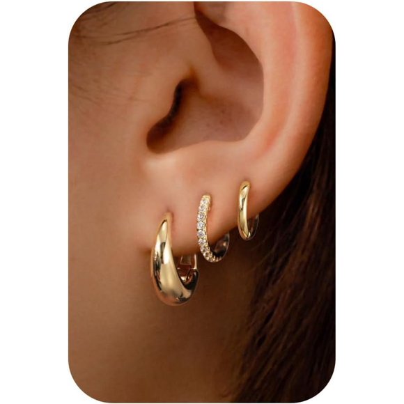 shiyou-Huggie Earrings for Women - 14k Gold Plated Earring Stacks Small Hoop Huggie Drop Earrings Set For Women