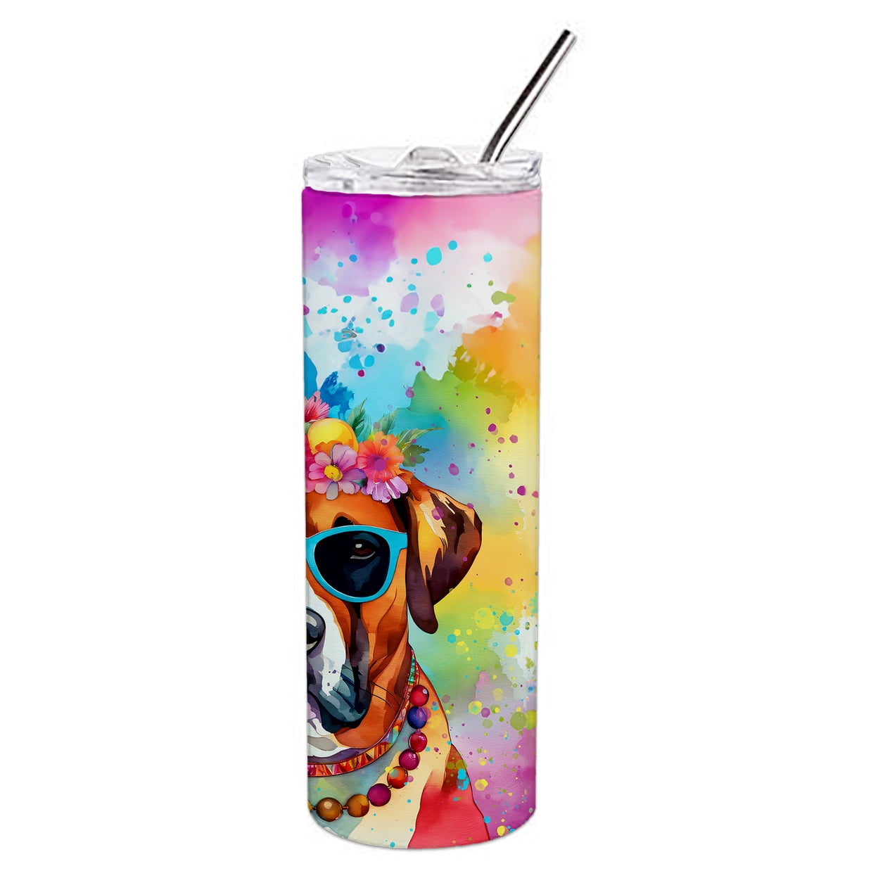 Boxer Hippie Dawg Stainless Steel Skinny Tumbler 3 in x 8.25 in
