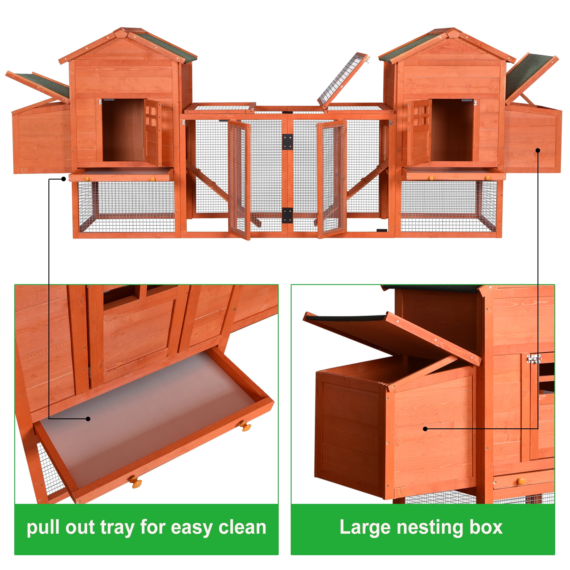 Pefilos 124" Outdoor Wooden Rabbit Hutches with Removable Ramp for Backyard Hen House, Poultry House, and Small Pet Shelter, Orange Pefilos 124" Outdoor Wooden Rabbit Hutches with Removable Ramp for Backyard Hen House, Poultry House, and Small Pet Shelter, Orange