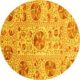 thumbnail image 1 of Ahgly Company Machine Washable Indoor Round Abstract Yellow Modern Area Rugs, 4' Round, 1 of 4