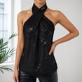 thumbnail image 2 of Womens Sparkling Camisole Top Elegant Sleeveless Tank Blouse Casual Party Wear Halter Neck Black L, 2 of 4