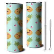 Pineapple Glass Travel Mug with Lid Straw Stainless Steel Travel Cups for Spring Summer