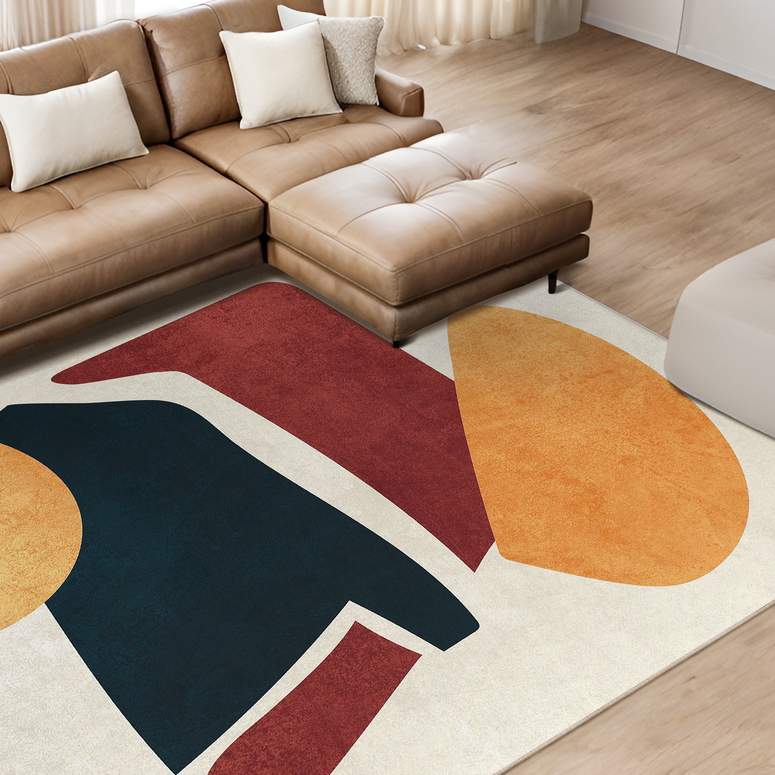 Earth Tone Washable Geometric Art Area Rug size 8'x10', Power-loomed, Heavenly Softness with Non-Slipping Backing