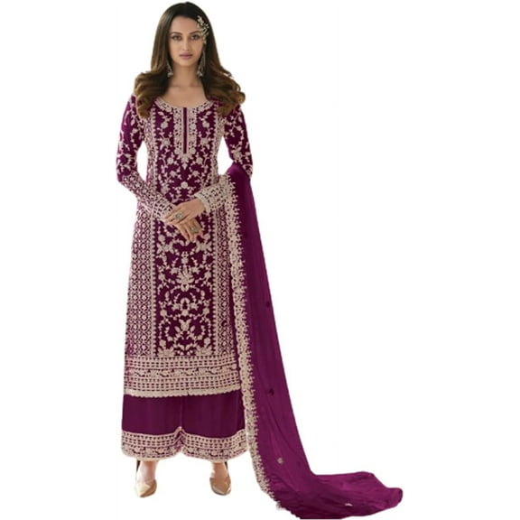 Sangeet Function Wear Indian Pakistani Plazzo Dress Designer Salwar Kameez Suits ( Purple, 5XL - 52 )