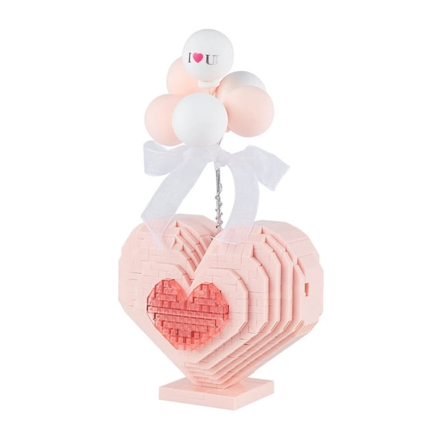 Bloques de construcción de corazón de plástico compacto rosa, colores vibrantes, microbloques de construcción exquisitos para cumpleaños de niñas y mujeres