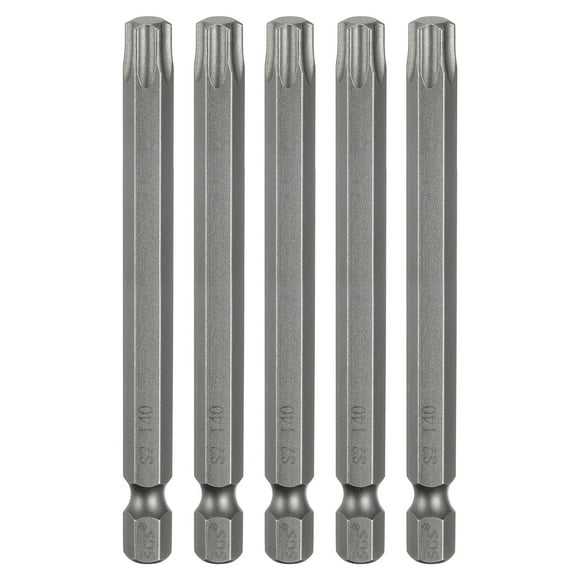 Uxcell T5 Torx Head Screwdriver Bit 1/4" Hex Shank 2" (50mm) Long Magnetic No Hole Tip 6 Point Star Screw Driver