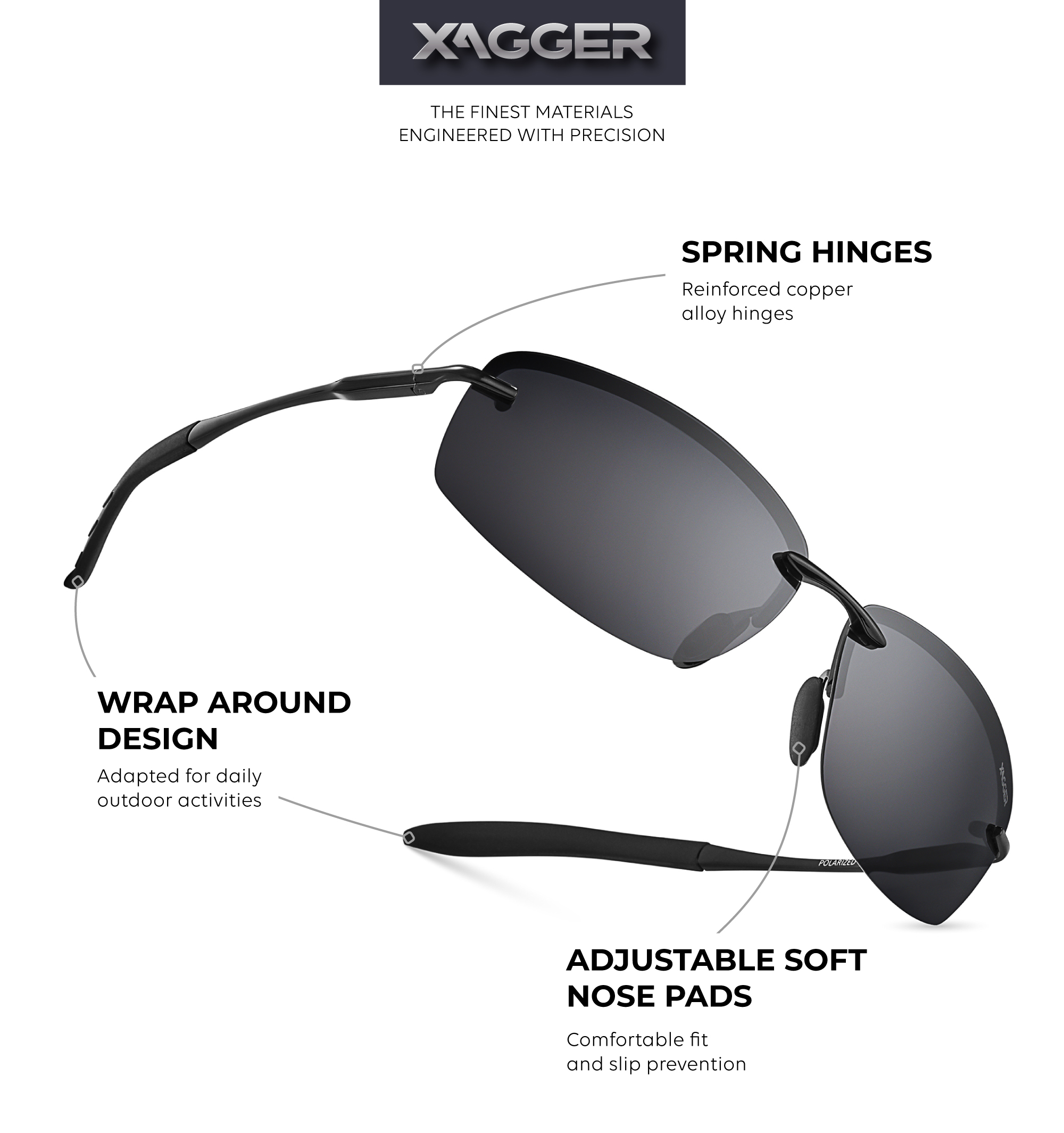 Xagger Polarized Rimless Driving Sunglasses for Men photo 3