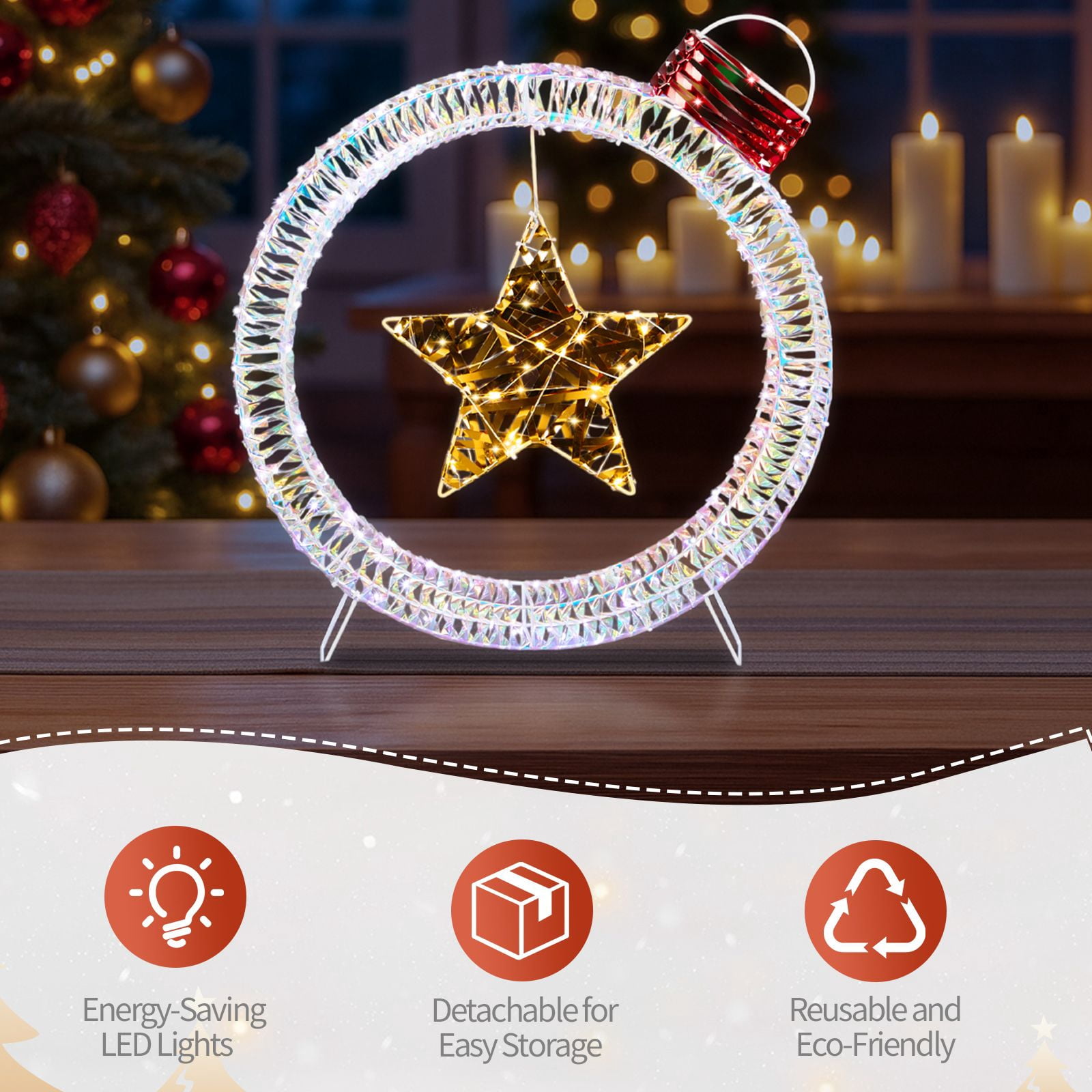 Set of 3 Lighted Iridescent Cut-out Light Bulb Christmas Decorations, Pre-lit Holiday Decor with 295 White LED Lights for Xmas Outdoor Indoor Decor Lighted Holiday Displays