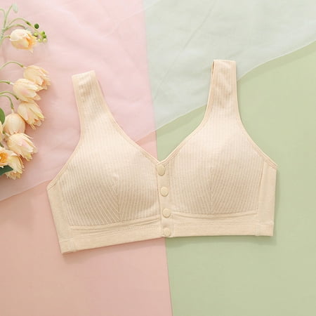 Womens Solid Color Seamless Wireless Bra Thin Middle Elderly Tank Top Bra Beige 38