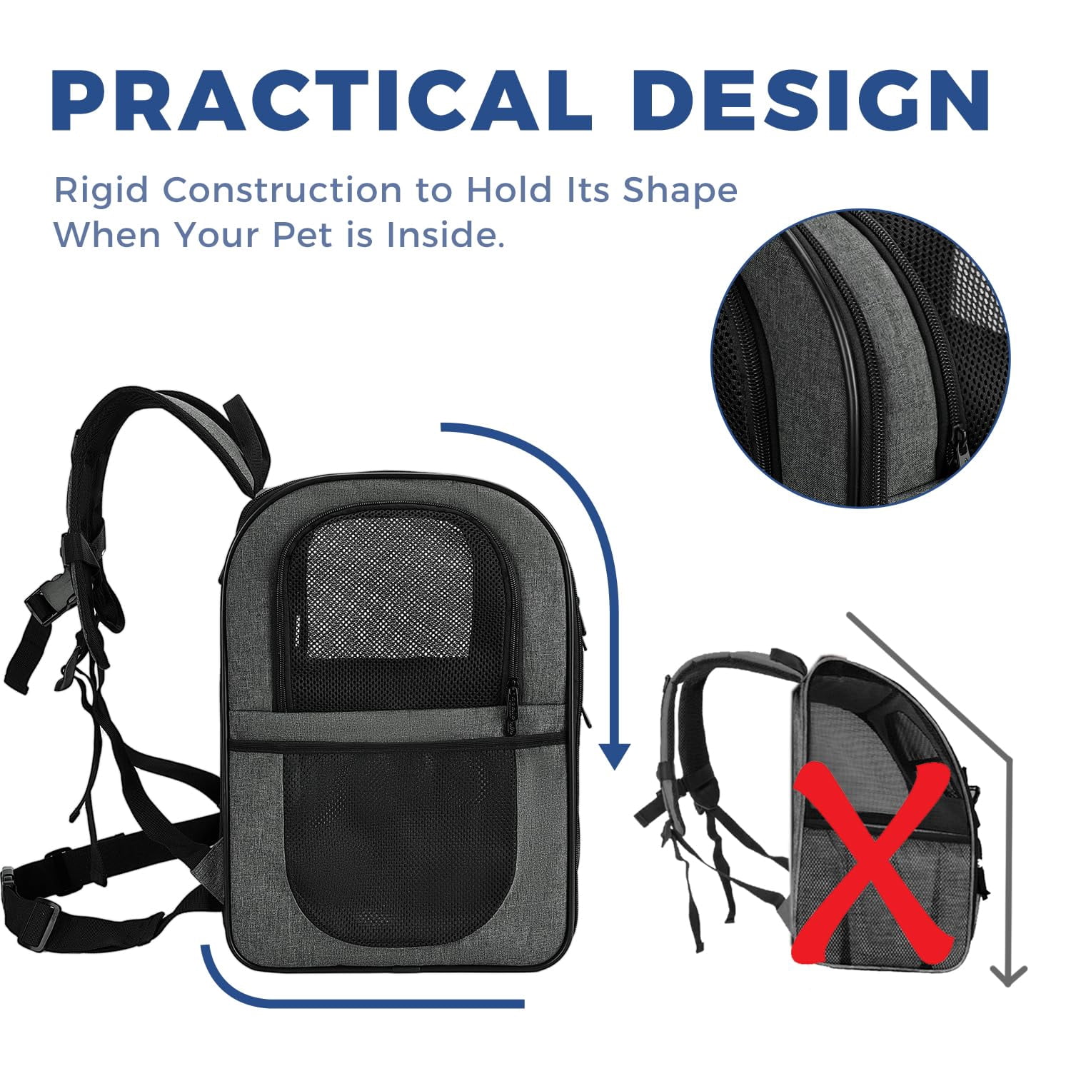 Dog & Cat Carrier Backpack for 4-18lb Pets - Safety Features with Cushioned Back Support, Breathable Mesh Pet Backpack for Hiking, Travel, Outdoor (Gray)
