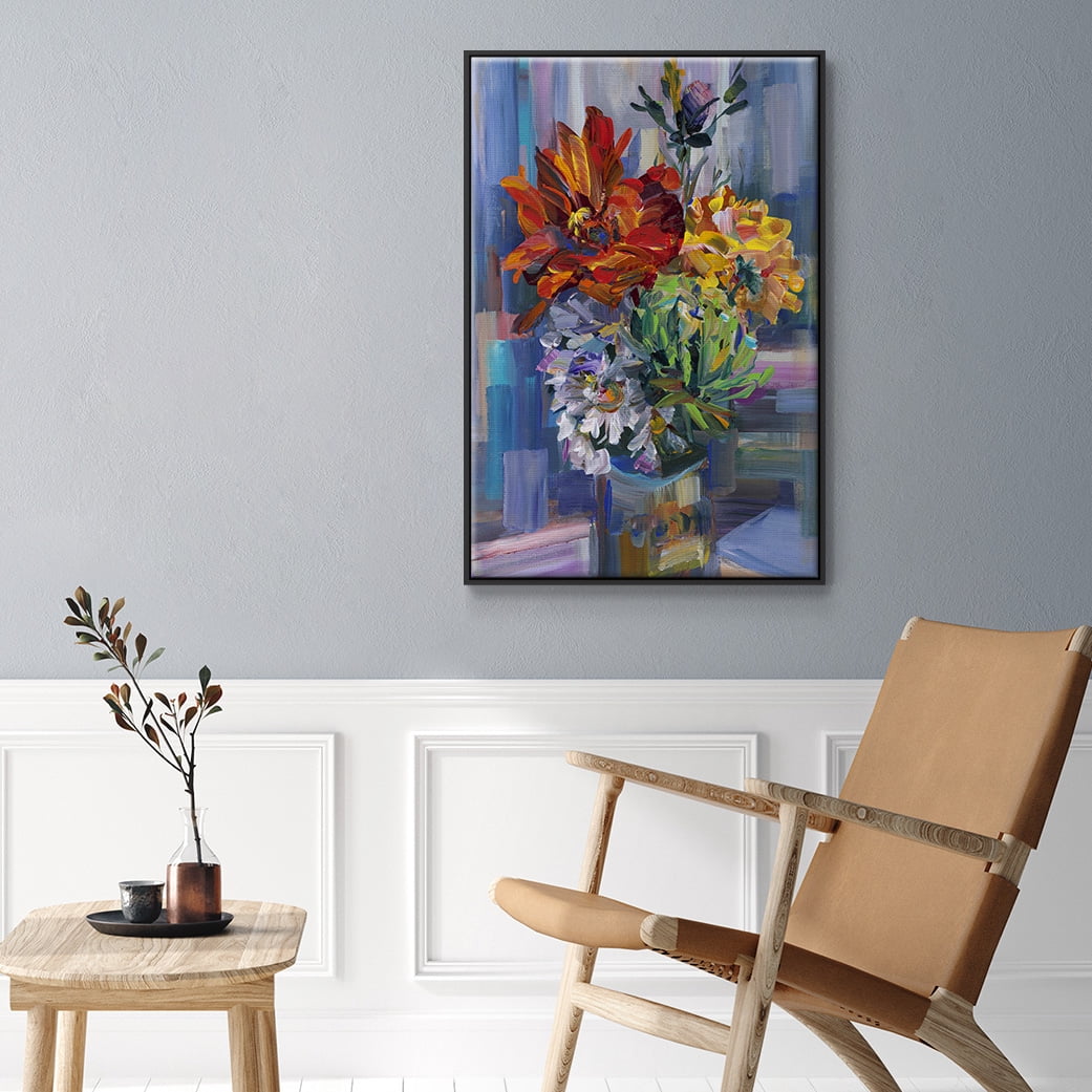 Modern Bouquet Framed Premium Gallery Wrapped Canvas - Ready to Hang - 27 x 41 - Black Floating Frame