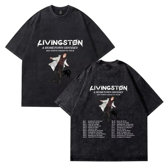 Livingston A Hometown Odysey Tour 2025 Washed T-shirt unisex pure cotton round neck short sleeved fashionable casual T-shirt