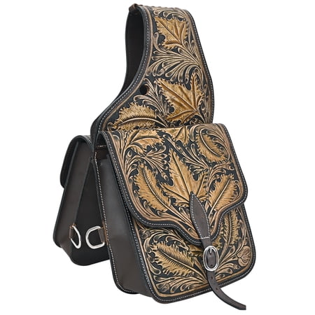 Hilason Leaf Western Horse Leather Saddle Bag Heavy duty Traditional Trail Ride