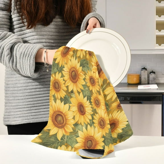 BZSMCE Kitchen Towels Creative Sunflower Pattern Durable Kitchen Towel