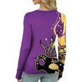 thumbnail image 5 of Womens Mardi Gras Shirts Mask Print Sequins Crew Neck Graphic Tee Sparkly Long Sleeve Party Blouse Purple XL, 5 of 5