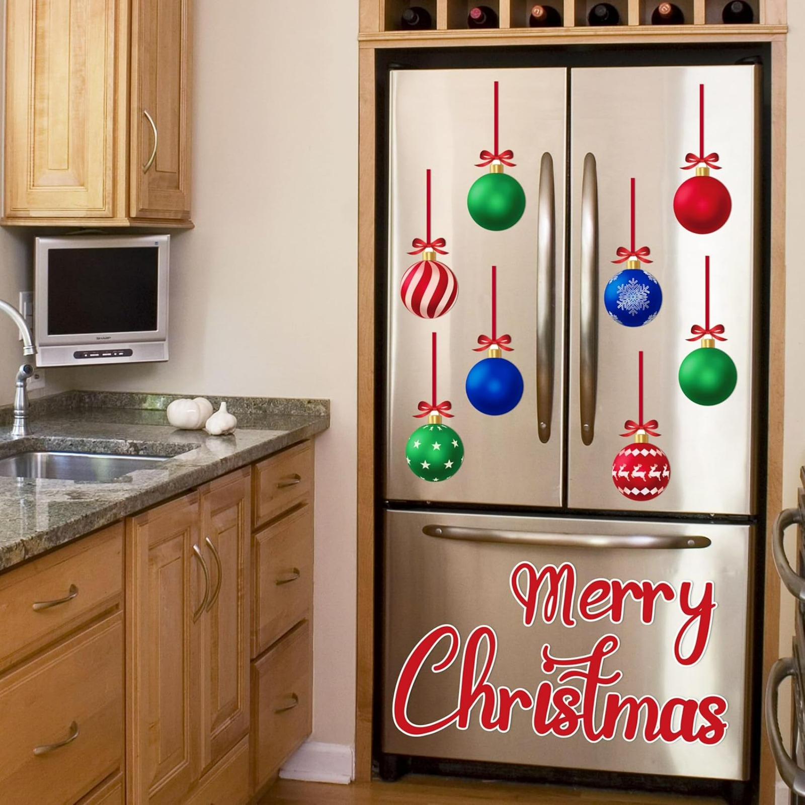Christmas Garage Door Decorations Magnets - 32PCS Merry Xmas Ball Holiday Decor for Refrigerator and Kitchen