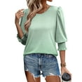 thumbnail image 2 of ABATAB 3/4 Sleeve Tops for Women Crew Neck Gradient Casual Summer Tops Ruffle Lightweight Curve Hem Ladies Shirts Blouses, 2 of 7