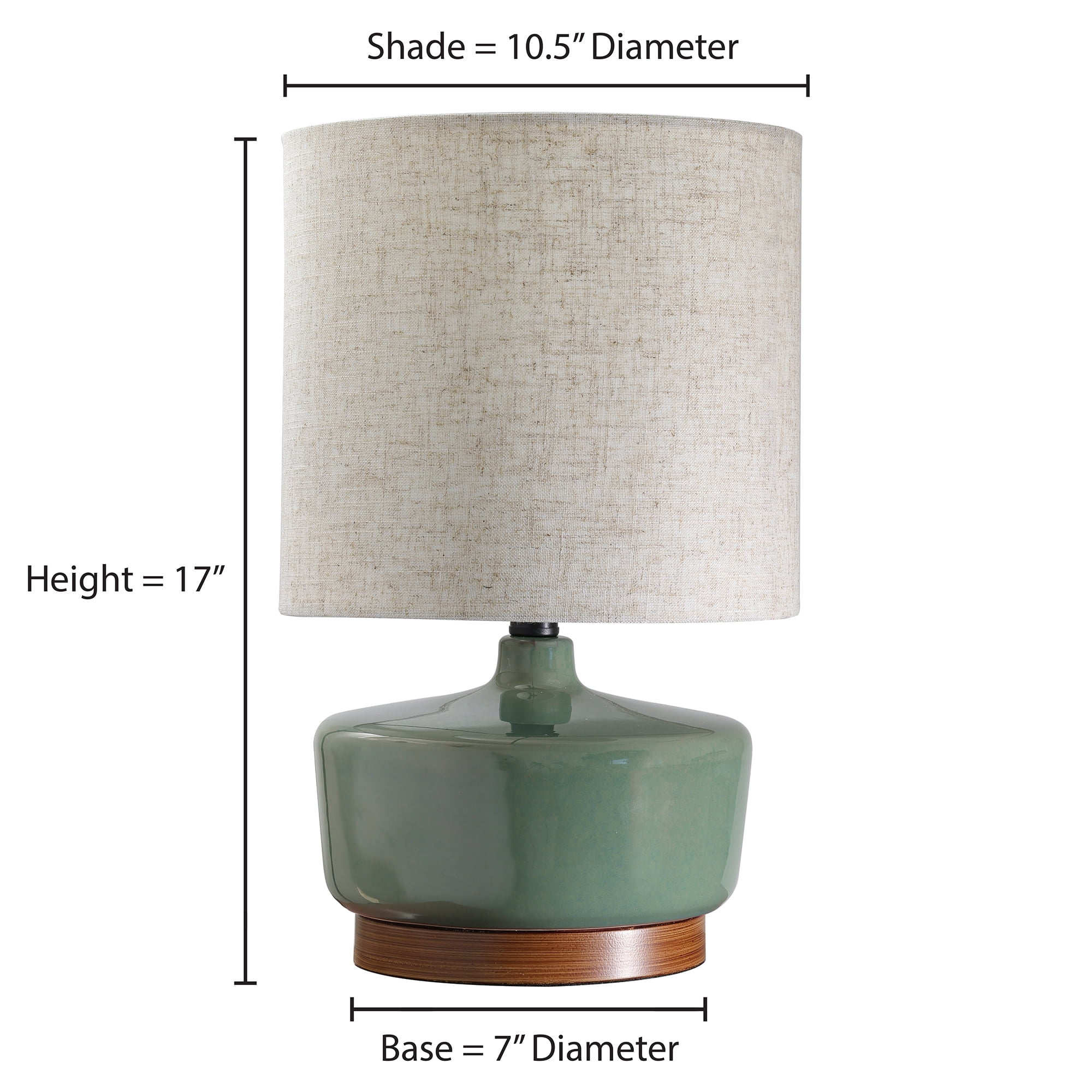 Better Homes & Gardens 17" Tall Modern Mid-Century Ceramic Table Lamp with Wood Base