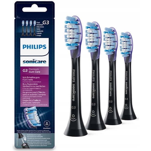 G3 Premium Gum Care Replacement Toothbrush Heads Compatible with Philips Sonicare Toothbrush,4 Brush Heads, Black, HX9054