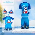 thumbnail image 2 of Toddler Girls Boys Summer Swimwear Sets Short Sleeve O Neck Tops + Cartoon Animal Print Shorts + Hat 1-12 Years, 2 of 7