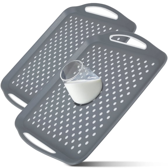 2Pcs Non-Slip Serving Tray with Handle, 17.7" x 12.6" X-Large Rectangle Dinner Trays,Shatterproof Food Serving Tray for Lap, Reusable Breakfast Tray