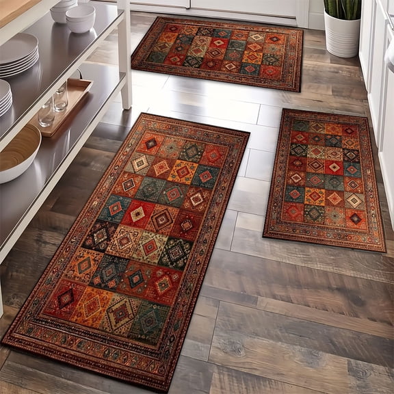 Kitchen Rugs Sets of 3 Non Slip Washable Kitchen Mats for Floor, Waterproof Kitchen Runner Rug, Floor Mat Carpet for Entryway, Laundry, Sink, Hallway, Bathroom