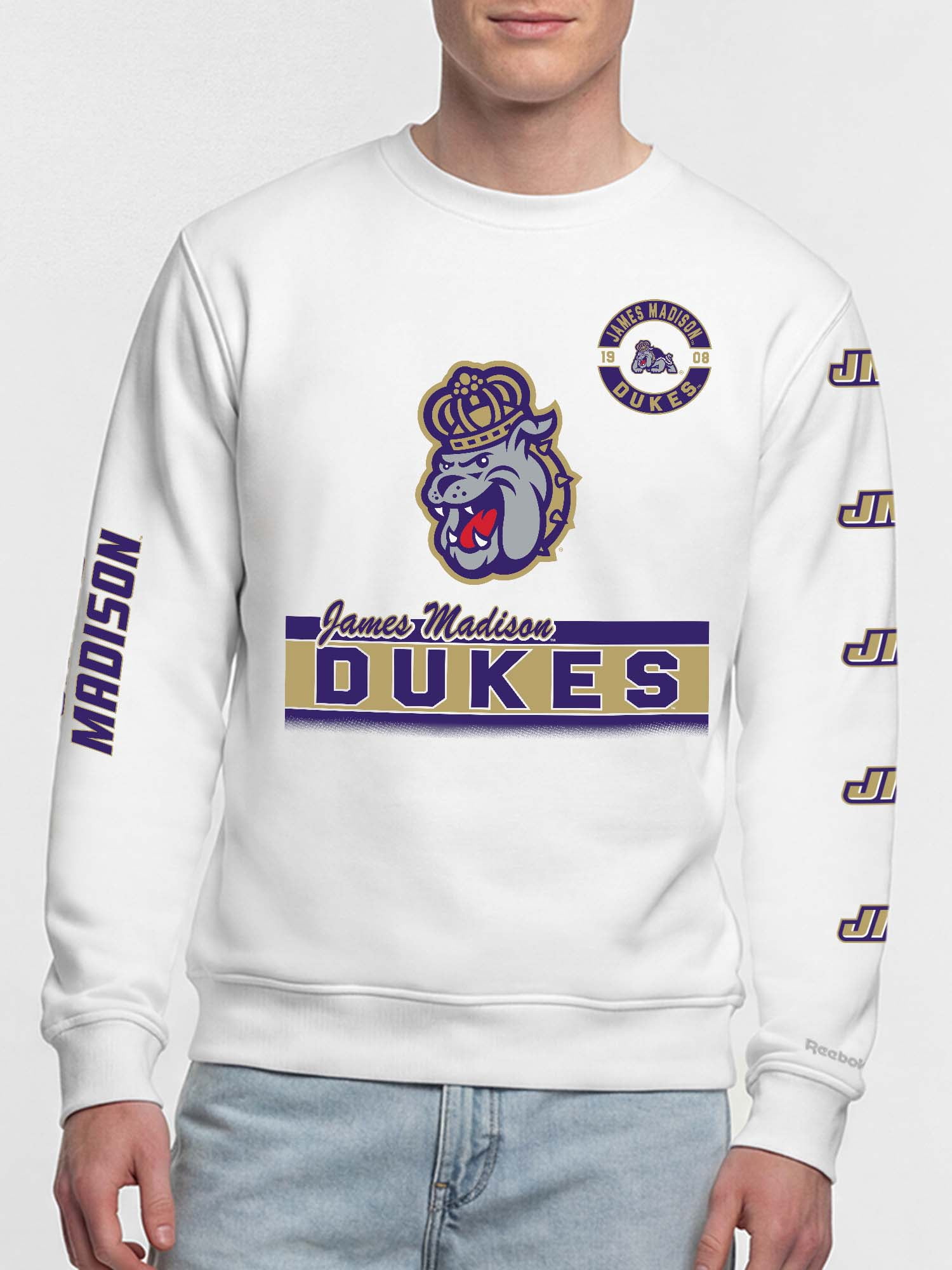 James Madison Dukes Reebok Mens White Crew Sweatshirt