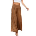 thumbnail image 3 of Pantalones largos de mujer cintura alta pierna ancha cintura elástica Color puro transpirable cómodos pantalones sueltos para citas diarias caqui M, 3 of 5