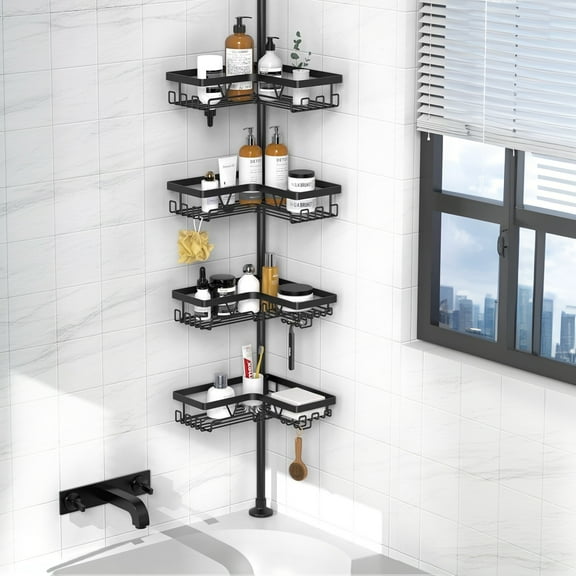 Bohorizon Corner Shower Caddy Tension Pole, 4-Tier Shower Caddy  25-115 in Height, Black