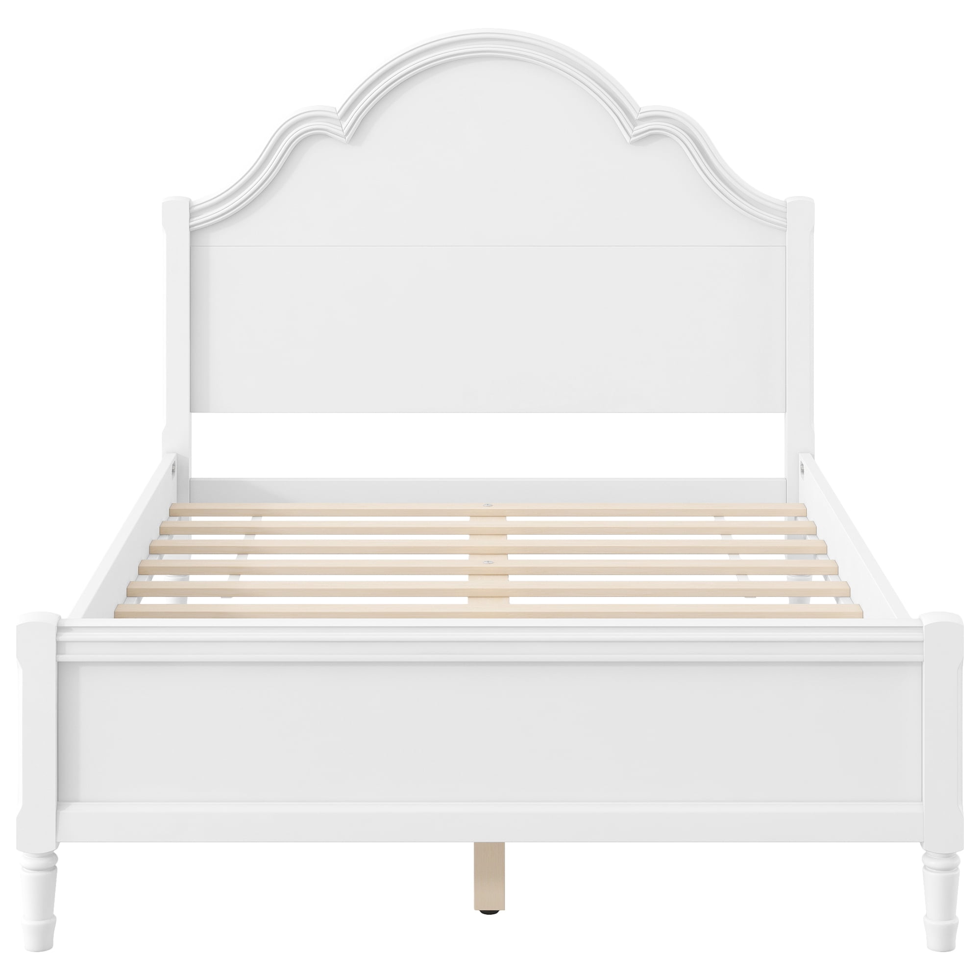 Euroco Wood Full Size Platform Bed with Headboard, No Spring Box Needed, White