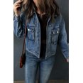 thumbnail image 3 of POGLIP Women's Turn Down Collar Pocket Buttoned Denim Jacket, 3 of 6