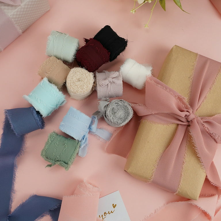  Milisten 3 Rolls Raw Edge Chiffon Belt Embroidered Ribbon Gift  wrap Ribbons Ribbon for Gift Wrapping Corona para Ramos buchones de Flores  Wedding Fringe Ribbons Polyester Gift Bag Bouquet : Everything