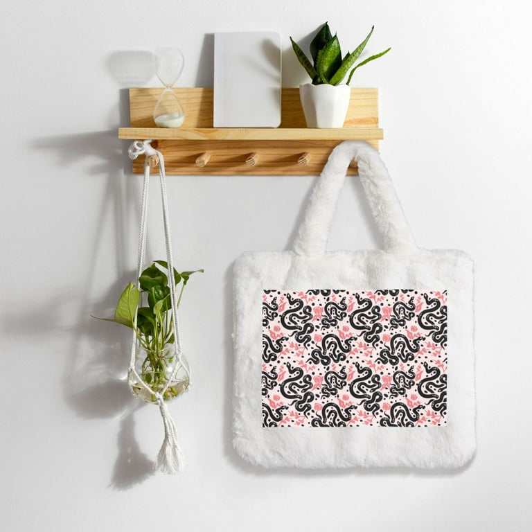 Wukai Black Snake Print Plush Underarm Bag, Ladies Fluffy Shoulder