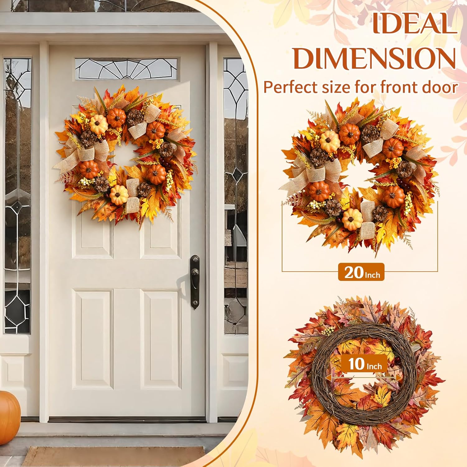 Waipfaru 20-Inch Lighted Fall Wreath with Maple Leaves photo 6