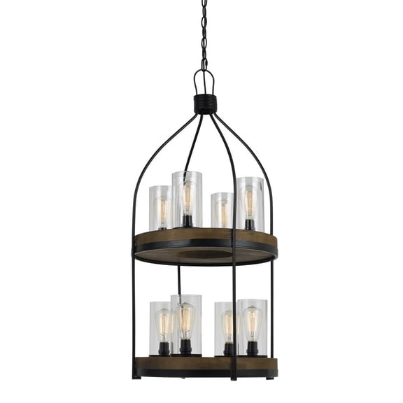 Cal Lighting 39" Tall Metal and Wood Fixture in Iron Wood Finish-Color:Iron Wood,Finish:Iron/Wood,Material:Glass,Shape:Cylinder,Wattage:60WX8