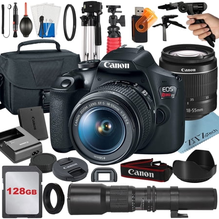 Canon EOS Rebel T7 DSLR Camera with 18-55mm + 500mm Preset Lens + 128GB + Case + ZeeTech Bundle (International Version)