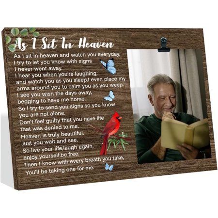 As I Sit in Heaven Picture Frame 7.87x9.84 inch Memorial Gift Photo Frame with Clip Memorial Sympathy Gifts for Loss of Loved One Memorial Gifts Picture Frame for In Memory of Loved One DIY
