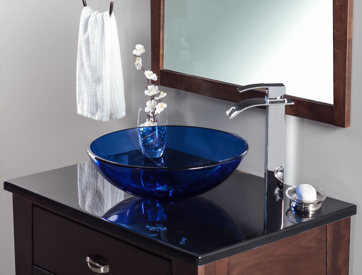 Miseno MNO-5208-BN Circular 16-1/2" Glass Bathroom Sink; Brushed Nickel Drain