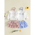 thumbnail image 3 of Toddler Girl Winter Fall Outfit Flower Sweatshirt Layered Skirt Headband, 3 of 9