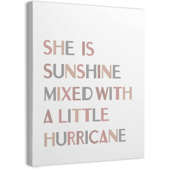 Girls Boho Room Decor,She Is Sunshine Mixed With a Little Hurricane Framed Canvas Wall Art Decor 11×14,Girls Wall Decor,Boho Sunshine Girls Nursery Little Girl Room Wall Art Framed Decor