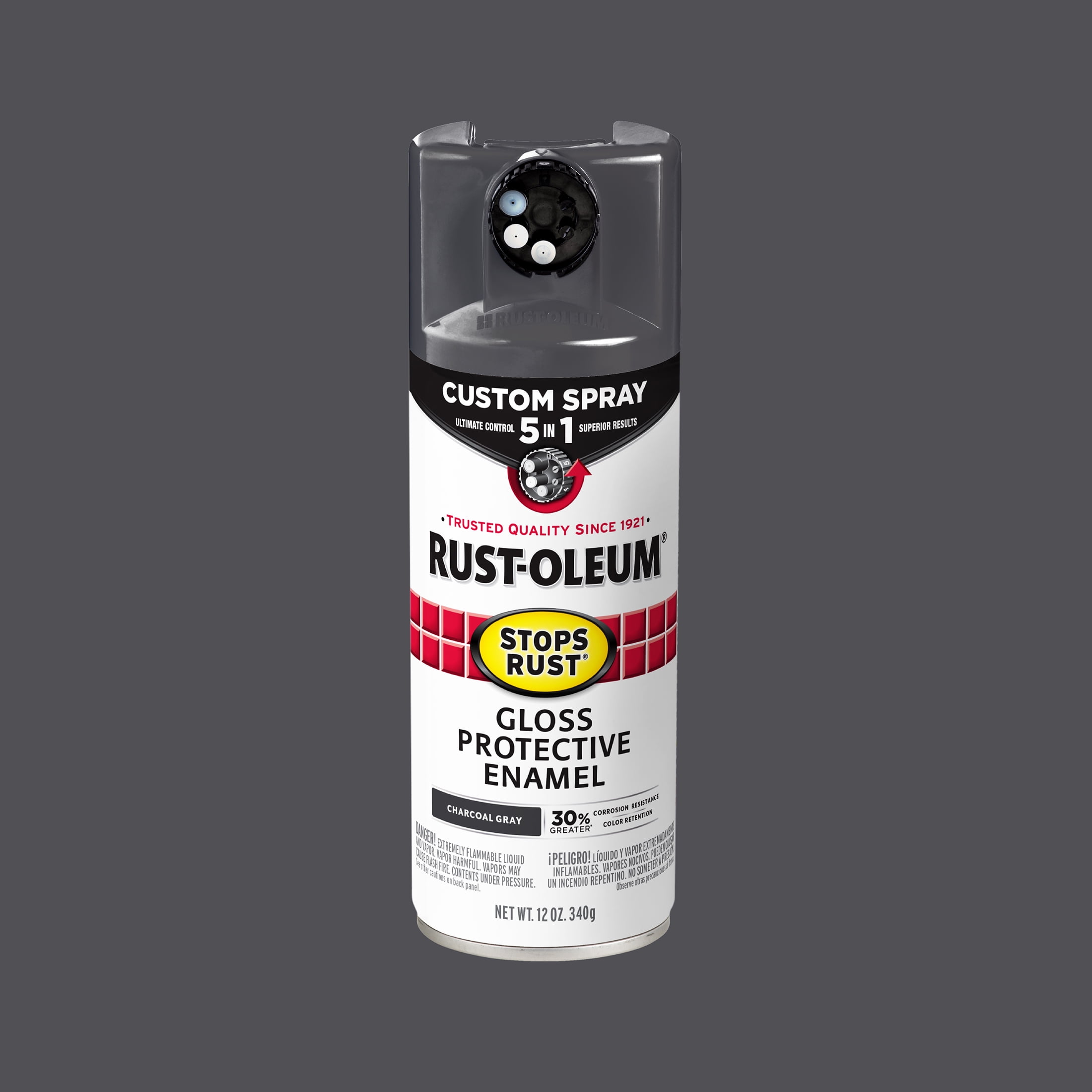 (2 pack) Charcoal Gray, Rust-Oleum Stops Rust Custom Sprays 5 in 1 Gloss Spray Paint-376888, 12 oz