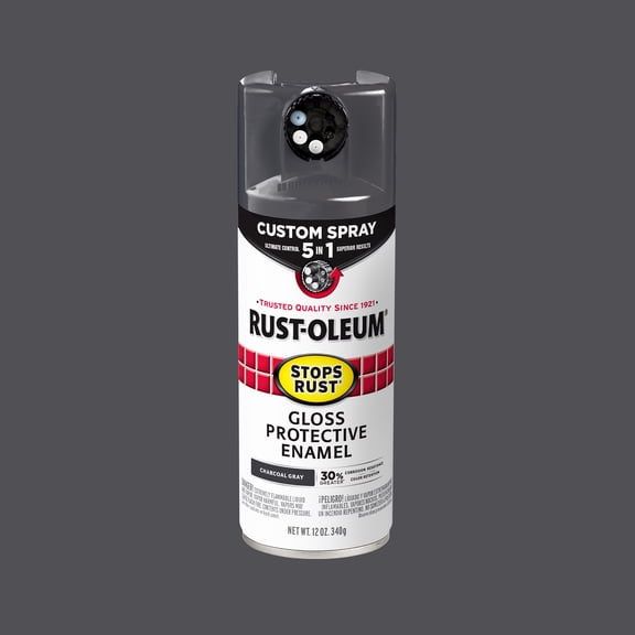 Charcoal Gray, Rust-Oleum Stops Rust Custom Sprays 5 in 1 Gloss Spray Paint-376888, 12 oz